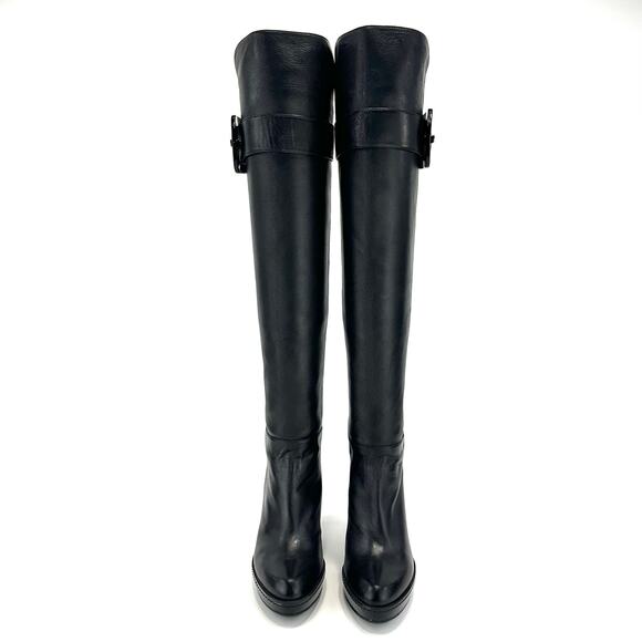 Stuart Weitzman Black Over The Knee Tall Boot Block Heels Platform Sz 5M Leather - Picture 12 of 13